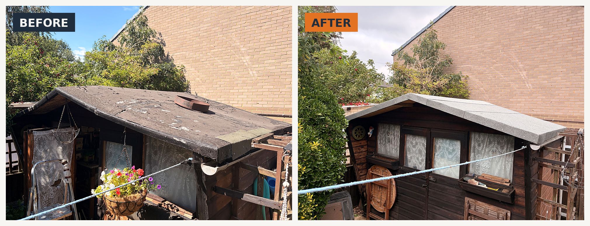 Shed re-roof, before and after