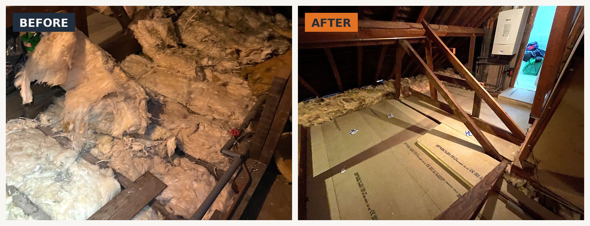Loft boarding, before and after