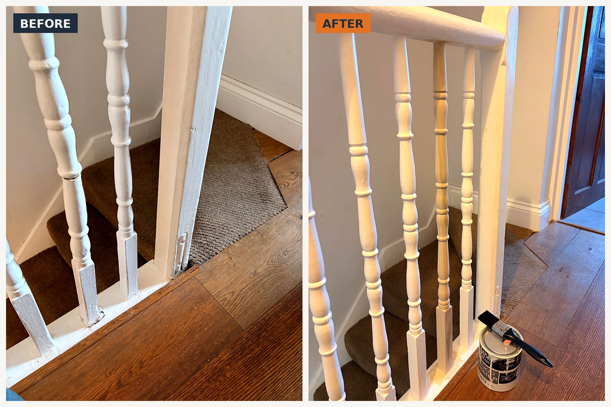 Banisters and spindles, before and after